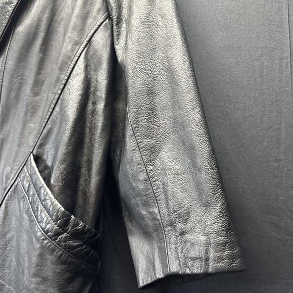 Vintage Donna Pelle‎ Leather Coat Womens Medium Black Long Trench Overcoat 90s - Picture 5 of 12